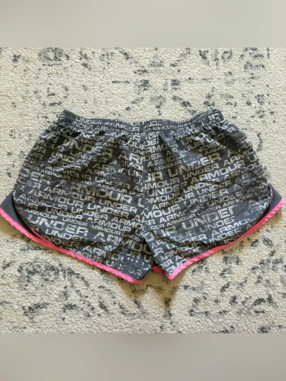 Under Armour Girls Black Shorts with Pink Trim and Logo Print size medium